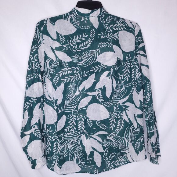 Sezane Pierro Shirt 36 Green Foilage Printed Cotton Silk Blend - Picture 5 of 11